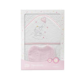 Set de Toalla con Capucha y Babero Elefante Blanco/Rosa