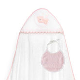 Set de Toalla con Capucha y Babero Osito Blanco/Rosa