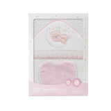 Set de Toalla con Capucha y Babero Osito Blanco/Rosa