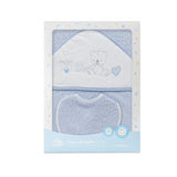 Set de Toalla con Capucha y Babero Osito Azul/Blanco