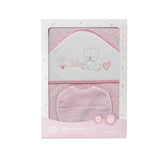 Set de Toalla con Capucha y Babero Osito Rosa/Blanco