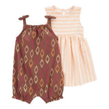 SET VESTIDO/ENTERIZO NARANJA RAYAS NIÑAS