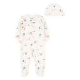 Set de Pijama y Gorro Crema Floral