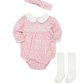 Set de Mameluco, Lazo y Medias Rosa Floral