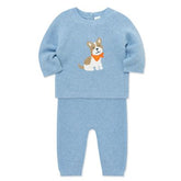 Set de Abrigo y Pantalón Tejido Perrito Azul