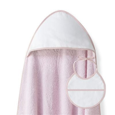 Set de Toalla con Capucha y Babero Liso Rosa/Blanco