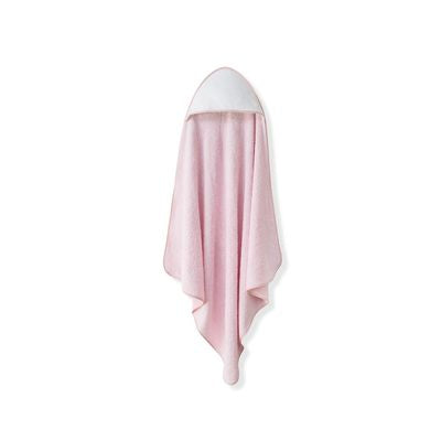 Set de Toalla con Capucha y Babero Liso Rosa/Blanco