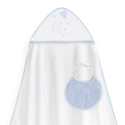 Set de Toalla con Capucha y Babero Elefante Blanco/Azul