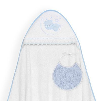 Set de Toalla con Capucha y Babero Osito Blanco/Azul