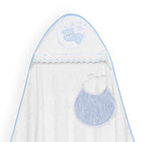 Set de Toalla con Capucha y Babero Osito Blanco/Azul