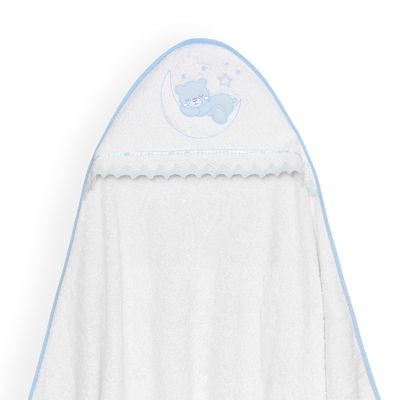 Set de Toalla con Capucha y Babero Osito Blanco/Azul
