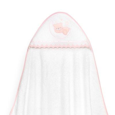 Set de Toalla con Capucha y Babero Osito Blanco/Rosa