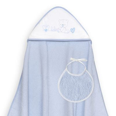 Set de Toalla con Capucha y Babero Osito Azul/Blanco