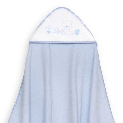 Set de Toalla con Capucha y Babero Osito Azul/Blanco
