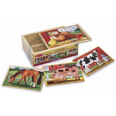 Rompecabeza 12 Piezas Set 4 en Caja Madera Granja