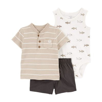 SET 3 PIEZAS SHORT/T-SHIRT/ENTERIZO KHAKI