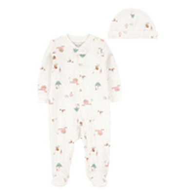 Set de Pijama y Gorro Crema Floral