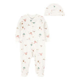 Set de Pijama y Gorro Crema Floral
