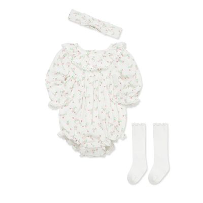 Set de Mameluco, Lazo y Medias Floral