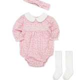 Set de Mameluco, Lazo y Medias Rosa Floral