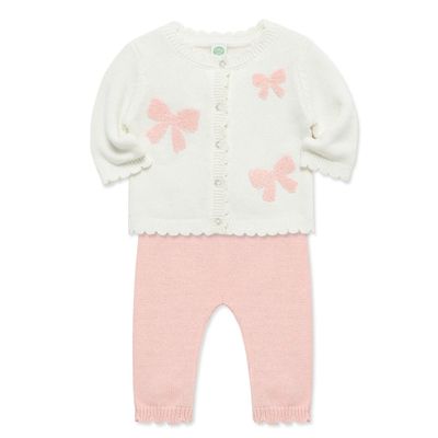 Set de Abrigo y Pantalón Tejido Lazos Rosa