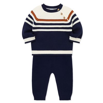 Set de Abrigo y Pantalón Tejido Rayas Azul