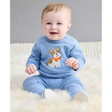 Set de Abrigo y Pantalón Tejido Perrito Azul