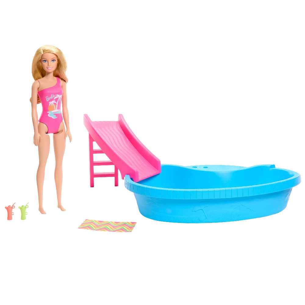 Barbie Con Piscina  y Deslizador