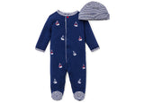 Pijama con Pies y Gorrito Marinero New Born Azul Marino