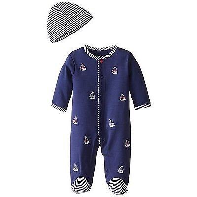 Pijama con Pies y Gorrito Marinero Prematuro Azul Marino