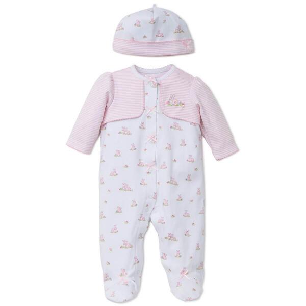 Pijama con Pies y Gorro Conejitos Blanco 3 meses