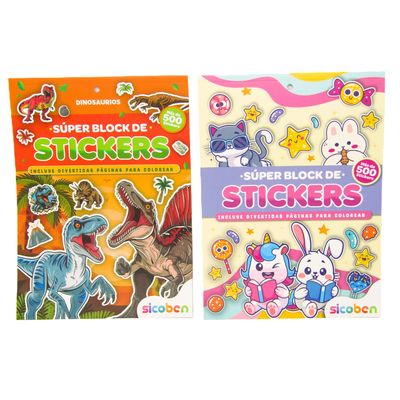 Súper Block de Stickers – Dinosaurios / Kawaii Surtido
