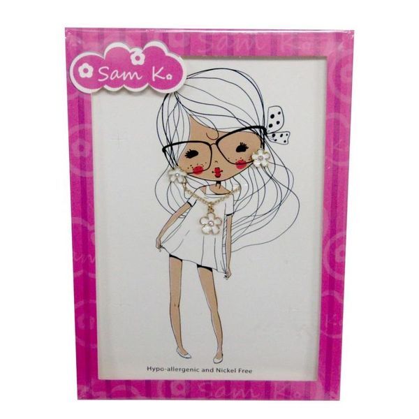 Prendas para niñas - Collar + Arete Flor Blanca