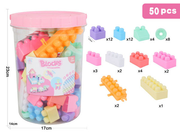 Cubeta de Bloques 50 Pcs Rosado